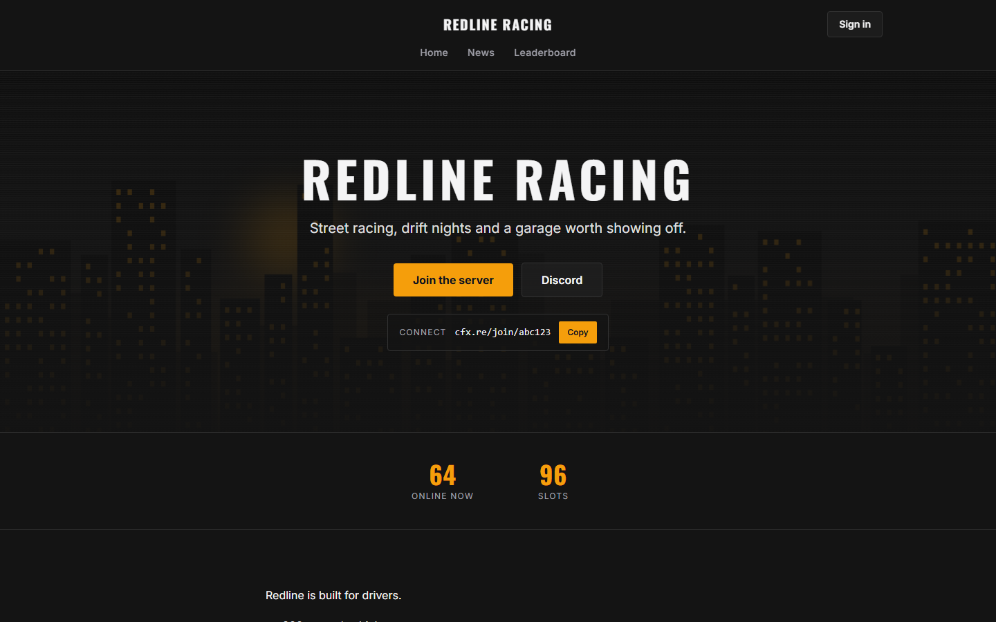 The Asphalt template, shown on Redline Racing
